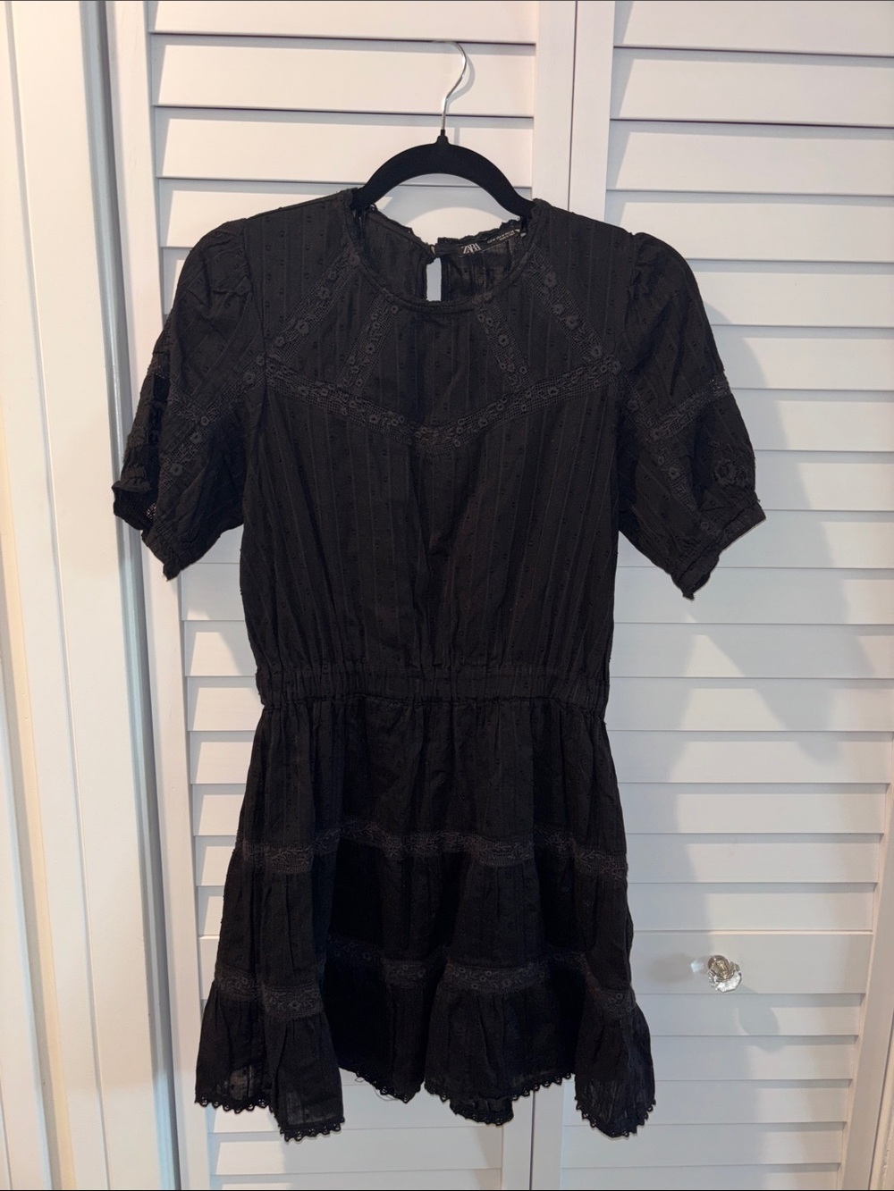 Zara Black Eyelet Tiered Mini Dress